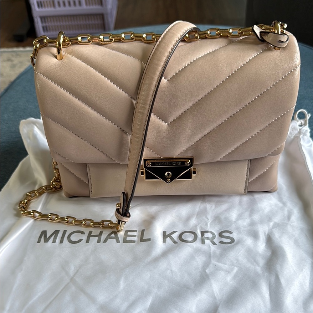 Michael Kors Light Pink and Gold Quilted Shoulder Bag